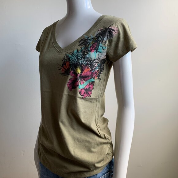 Rip Curl surf olive floral print graphic t-shirt - Picture 1 of 5
